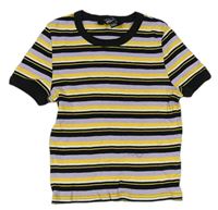 Lila-černo-žluté pruhované žebrované tričko New Look