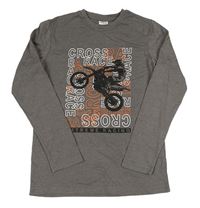 Tmavosivé tričko s nápismi a motorkářem Y.F.K.