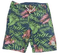 Tmavomodro-zelené plátěné chino kraťasy s listy H&M