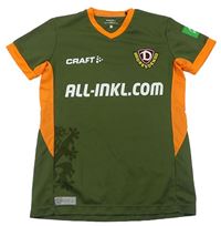 Khaki-oranžové sportovní tričko s nápisem 