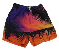 Fialovo-růžovo-oranžové plážové kraťasy s palmami River Island