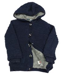 Tmavomodrý propínací zateplený svetr s 3D vzorem a kapucí M&S
