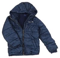 Tmavomodrá melírovaná šusťáková zimní bunda s kapucí Lupilu