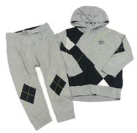 2set - Šedo-černý svetr s kárami a kapucí + pletené tepláky Next