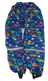 Modré šusťákové podšité kalhoty s dinosaury 