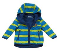 Modro-zelená pruhovaná softshellová bunda s medvídkem a kapucí Liegelind