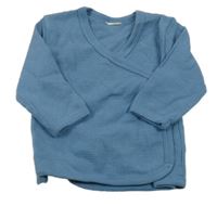 Modrošedé žebrované zavinovací triko