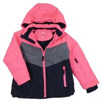 Tmavomodro-neonově růžová šusťáková funkční lyžařská bunda s kapucí Kiki&Koko