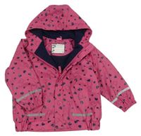 Tmavoružová nepromokavá jarná bunda so srdiečkami a kapucňou X-MAIL