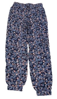 Tmavo-svetlomodré kvetované voľné é nohavice Alive