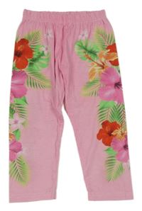 Ružové capri legíny s kvetmi