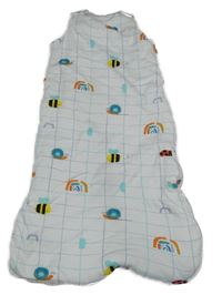 Bílo-modrý kostkovaný zateplený spací pytel s obrázky 
