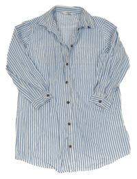 Bielo-modré pruhované plátenné prepínaci košeľové šaty H&M
