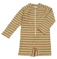 Hnědo-béžový pruhovaný kraťasový UV plavkový overal H&M