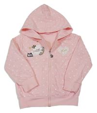 Svetloružová prepínaci mikina kočkou, srdiečkami a kapucňou