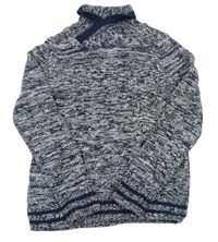 Tmavomodro-biely melířrovaný sveter s rolákom