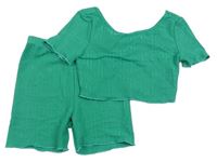 2set - Zelené žebrované třpytivé crop tričko + kraťasy Shein 