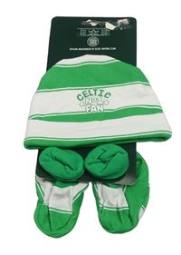 2set - Bílo-zelená pruhovaná čepice + capáčky The Celtic FC