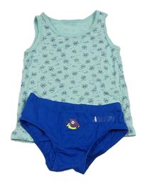 2set - Mátové tílko se žraloky + modré slipy s příšerkou 