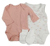 3set - Bílé body + růžové body + bílé rukavice 
