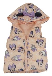 Broskvová šušťáková prešívaná zateplená vesta s Minnií Disney