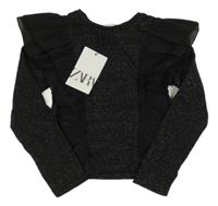 Nové - Čierno-strieborný sveter s volánikmi Zara