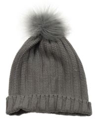 Sivá pletená rebrovaná čapica s brmbolcom Janina