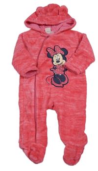 Ružová melírovaná chlpatá kombinéza s Minnií a kapucňou Disney