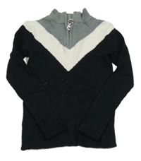 Čierno-sivo-biely rebrovaný sveter Primark