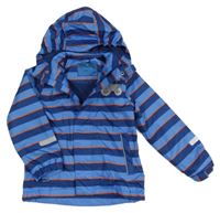 Modro-tmavomodro-oranžová šusťáková jarní bunda s odepínací kapucí Pocopiano