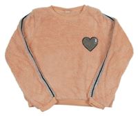 Svetloružová chlpatá mikina so srdíčkem z flitrů Y.F.K.