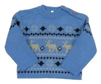 Svetlomodrý vzorovaný sveter s jeleňmi