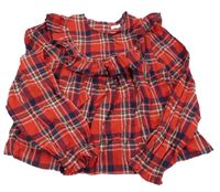 Červeno-tmavomodro-bílá kostkovaná halenka s volánky Next 