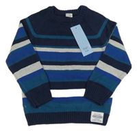 Nové - Tmavomodro-šedý pruhovaný svetr F&F