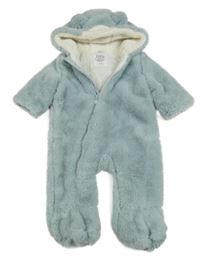 Svetlomodrá kožušinová podšitá kombinéza s kapucí - medvedík F&F