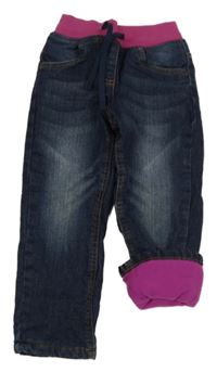 Tmavomodré podšité rifle s ružovým pasom John Baner