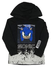 Černé triko se Sonicem z překlápěcích flitrů a kapucí Next