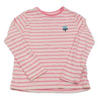 Bielo-neónově ružové pruhované tričko s kvietkom M&S