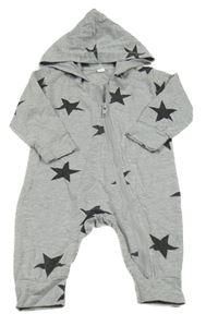 Sivá melírovaná kombinéza s hviezdičkami a kapucňou