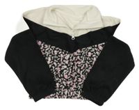 Bielo-čierna vzorovaná fleecová crop mikina s rolákom Nutmeg