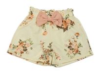 Smotanové kraťasy s kvety s mašlou Shein