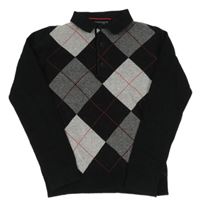 Čierny károvaný sveter s golierikom Next