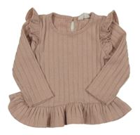 Svetloružový rebrovaný peplum sveter s volánikmi Primark