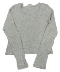 Sivé rebrované děrované crop tričko s čipkou H&M