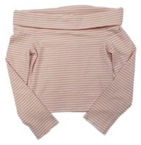 Ružovo-biele pruhované rebrované crop tričko Matalan