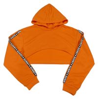Oranžová crop mikina s nápisom a kapucňou Shein