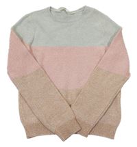 Sivo-svetloružová -béžový pruhovaný sveter H&M