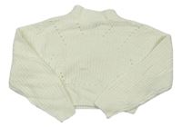Smotanový rebrovaný pletený crop sveter s dirkovaným vzorom zn. PEP&CO