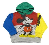 Červeno-šedo-cobaltově modro-žlutá oversize mikina s Mickey a kapucí Next