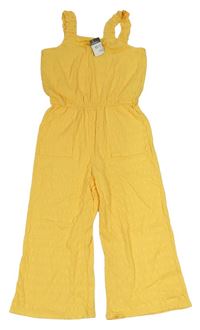 Žltý mačkaný nohavicový culottes overal PRIMARK
